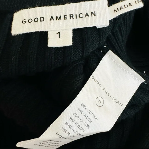 Good American Black Bodycon Ribbed Knit Tie Waist Midi Dress Size 1 Small - Picture 11 of 11